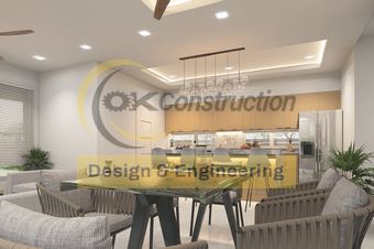 Dining toward the kitchen — rendering