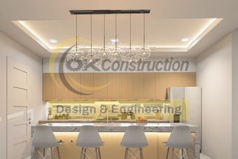 Kitchen and island — rendering