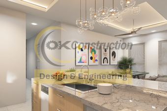 Island sink toward dining — rendering