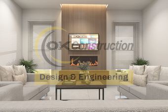Living room fireplace — rendering
