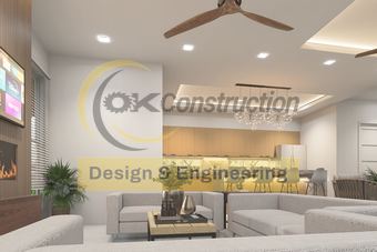 Living toward the kitchen — rendering