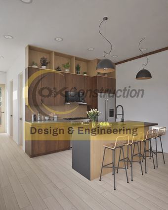 Kitchen and island — rendering