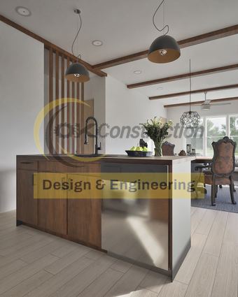 Kitchen toward dining — rendering