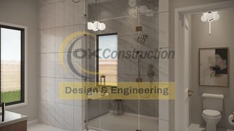 Primary bath — shower, tub and enclosed water closet, rendering