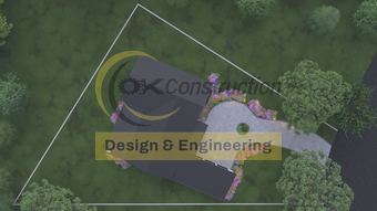 Aerial — roof, motor court and lot — rendering