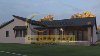 Covered porch and folding glass wall — rendering
