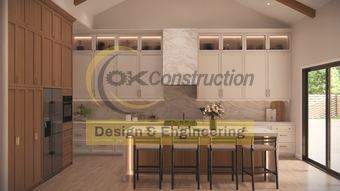 Kitchen and island — rendering