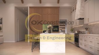 Kitchen from the living room — rendering