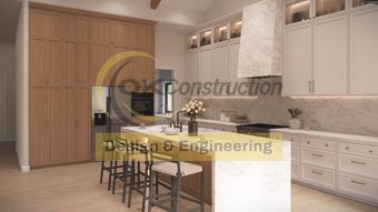 Kitchen, pantry wall and hood — rendering